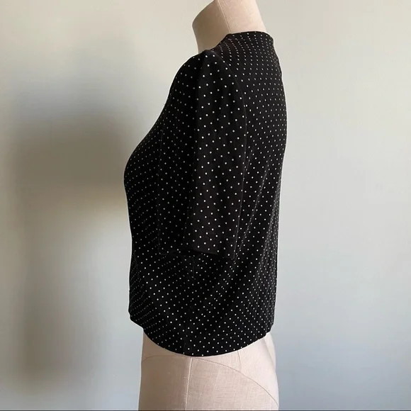 VINTAGE Ronni Nicole Black Polka Dot Crop Button Down Shirt - Picture 5 of 10